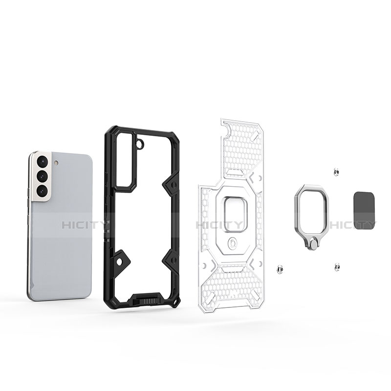 Custodia Silicone e Plastica Opaca Cover con Magnetico Anello Supporto S03 per Samsung Galaxy S21 5G