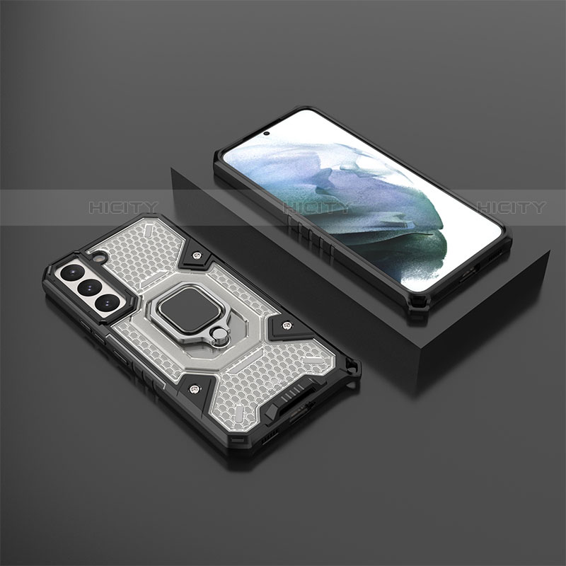 Custodia Silicone e Plastica Opaca Cover con Magnetico Anello Supporto S03 per Samsung Galaxy S21 Plus 5G