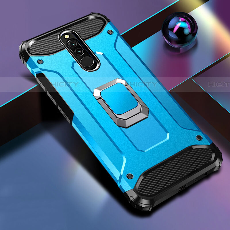 Custodia Silicone e Plastica Opaca Cover con Magnetico Anello Supporto S03 per Xiaomi Redmi 8 Blu