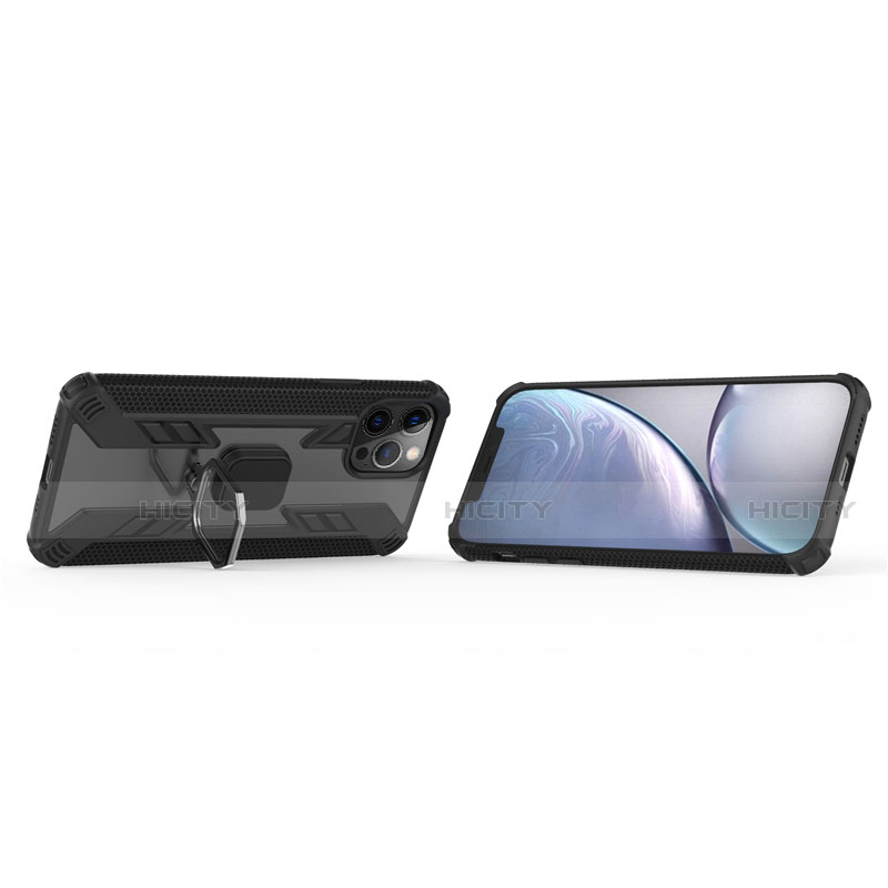 Custodia Silicone e Plastica Opaca Cover con Magnetico Anello Supporto S04 per Apple iPhone 12 Pro