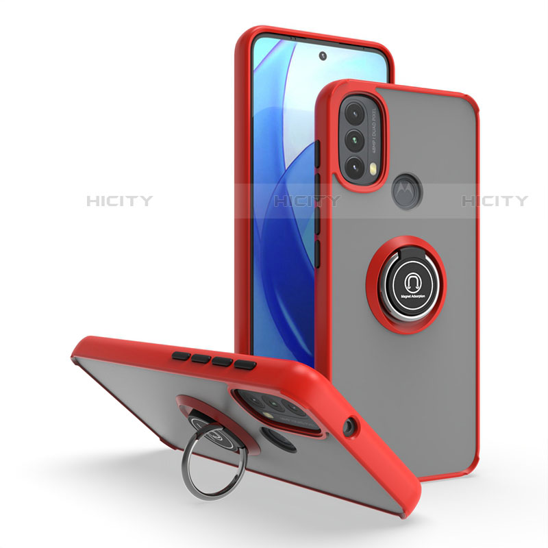 Custodia Silicone e Plastica Opaca Cover con Magnetico Anello Supporto S04 per Motorola Moto E20 Rosso