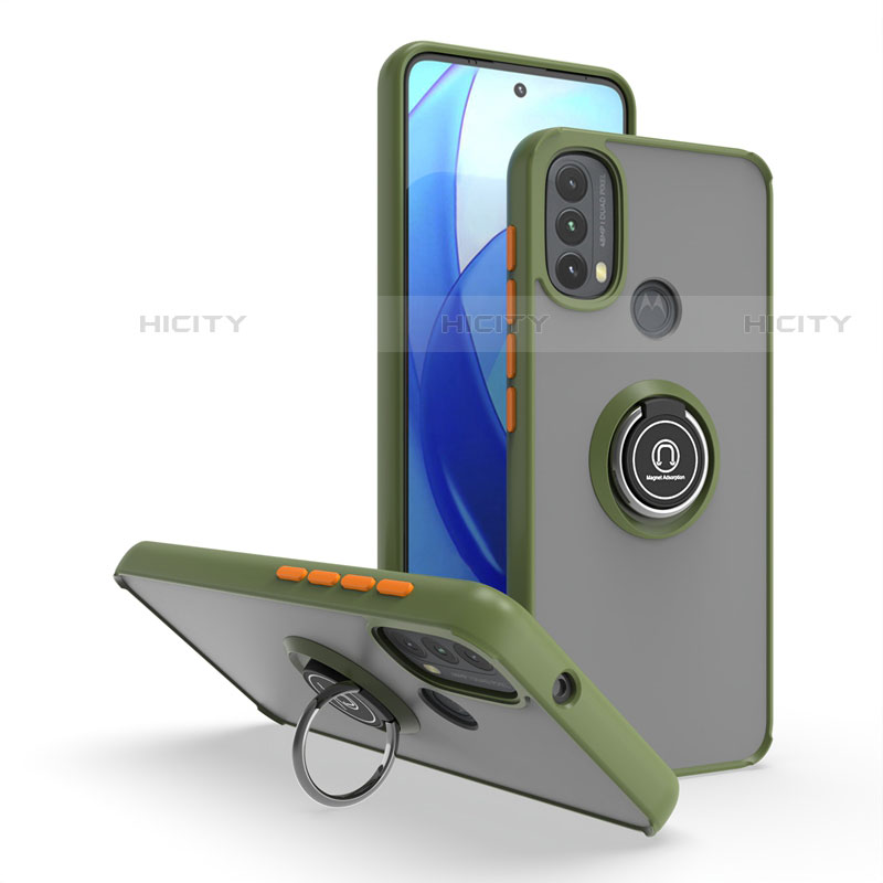 Custodia Silicone e Plastica Opaca Cover con Magnetico Anello Supporto S04 per Motorola Moto E20 Verde