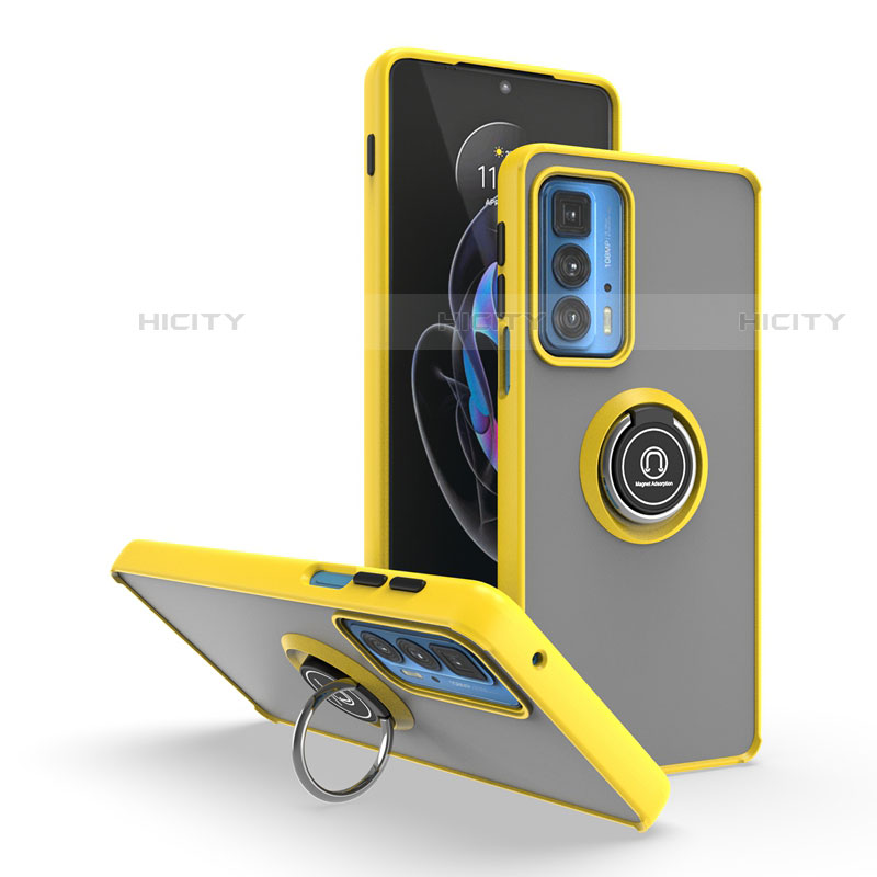 Custodia Silicone e Plastica Opaca Cover con Magnetico Anello Supporto S04 per Motorola Moto Edge 20 Pro 5G Giallo