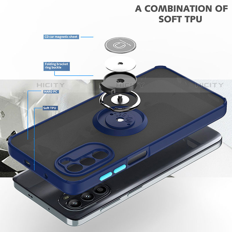 Custodia Silicone e Plastica Opaca Cover con Magnetico Anello Supporto S04 per Motorola Moto Edge (2022) 5G