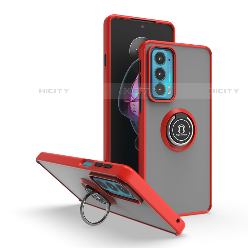 Custodia Silicone e Plastica Opaca Cover con Magnetico Anello Supporto S04 per Motorola Moto Edge Lite 5G Rosso
