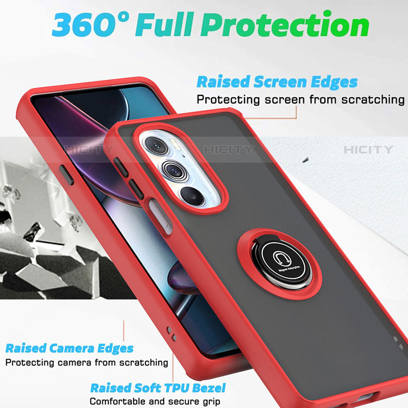 Custodia Silicone e Plastica Opaca Cover con Magnetico Anello Supporto S04 per Motorola Moto Edge Plus (2022) 5G