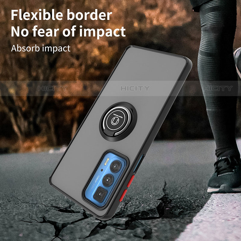 Custodia Silicone e Plastica Opaca Cover con Magnetico Anello Supporto S04 per Motorola Moto Edge S Pro 5G