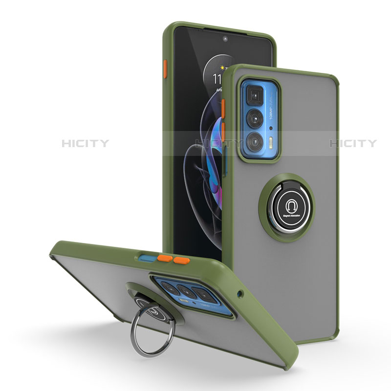 Custodia Silicone e Plastica Opaca Cover con Magnetico Anello Supporto S04 per Motorola Moto Edge S Pro 5G Verde