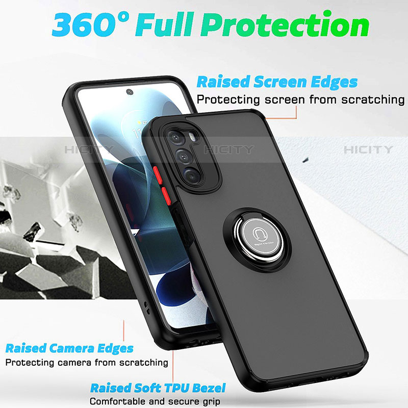 Custodia Silicone e Plastica Opaca Cover con Magnetico Anello Supporto S04 per Motorola Moto G 5G (2022)
