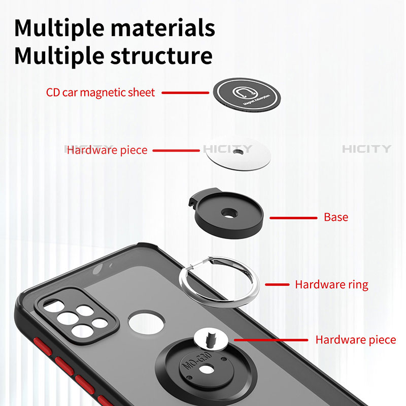 Custodia Silicone e Plastica Opaca Cover con Magnetico Anello Supporto S04 per Motorola Moto G10 Power