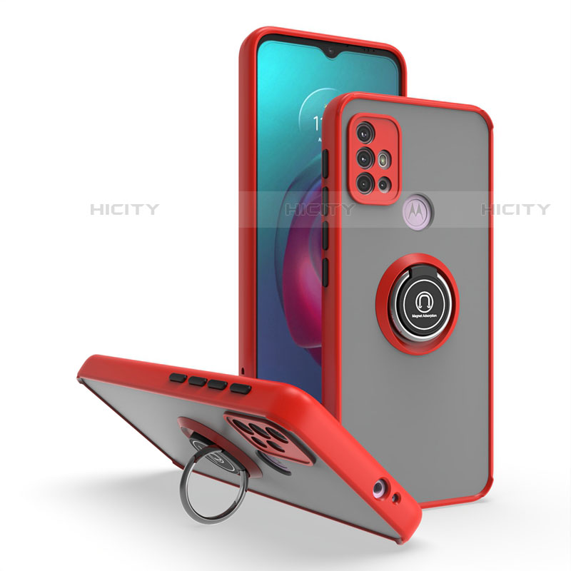 Custodia Silicone e Plastica Opaca Cover con Magnetico Anello Supporto S04 per Motorola Moto G10 Power Rosso