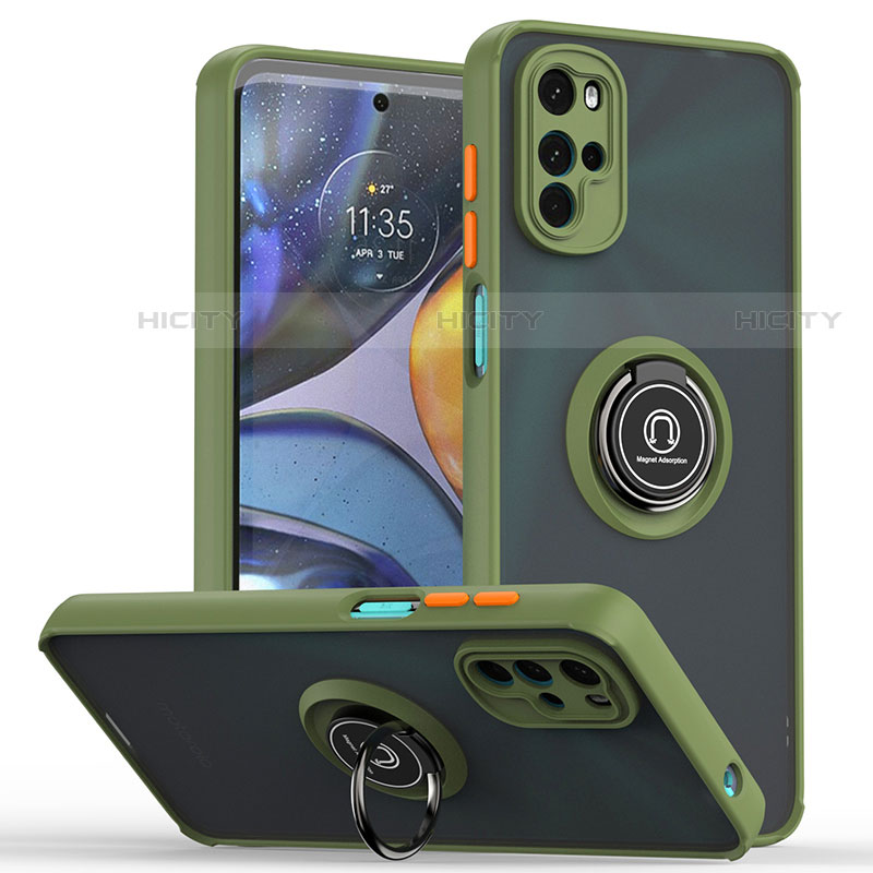 Custodia Silicone e Plastica Opaca Cover con Magnetico Anello Supporto S04 per Motorola Moto G22 Verde