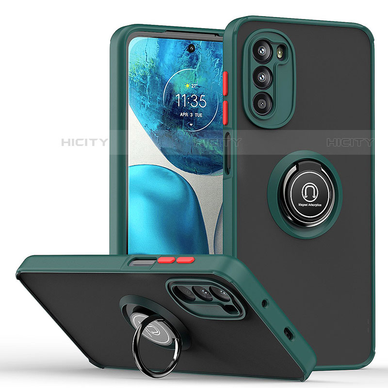 Custodia Silicone e Plastica Opaca Cover con Magnetico Anello Supporto S04 per Motorola Moto G71s 5G Verde Notte