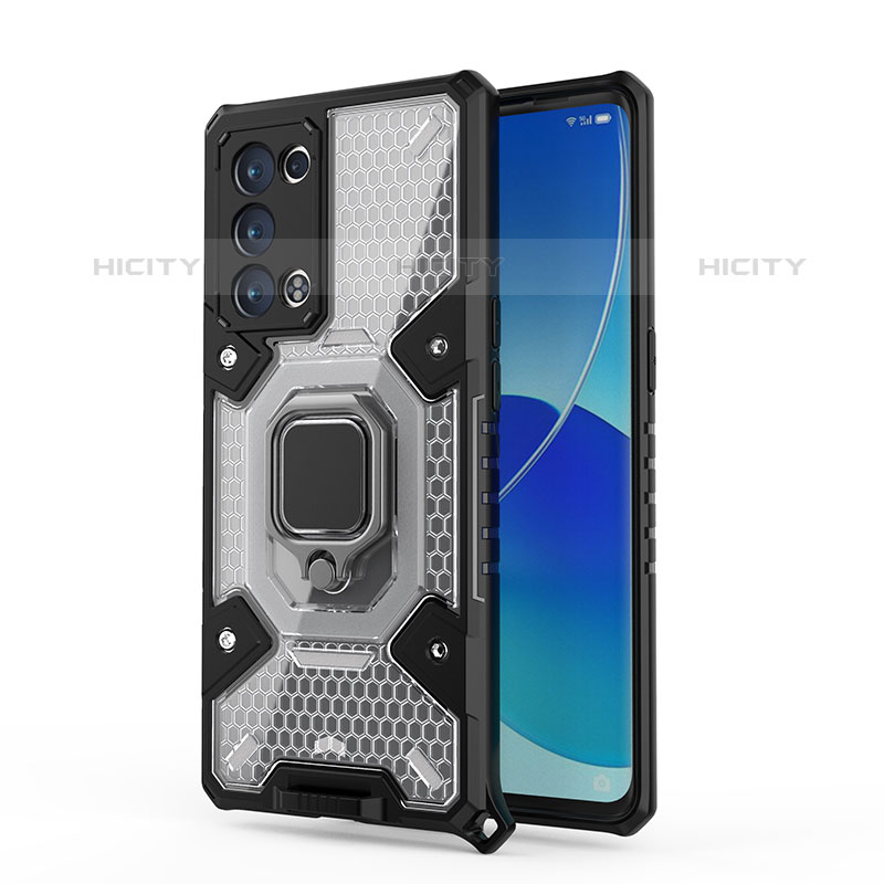 Custodia Silicone e Plastica Opaca Cover con Magnetico Anello Supporto S04 per Oppo Reno6 Pro 5G