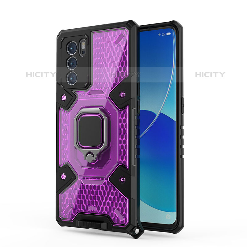 Custodia Silicone e Plastica Opaca Cover con Magnetico Anello Supporto S04 per Oppo Reno6 Pro 5G India