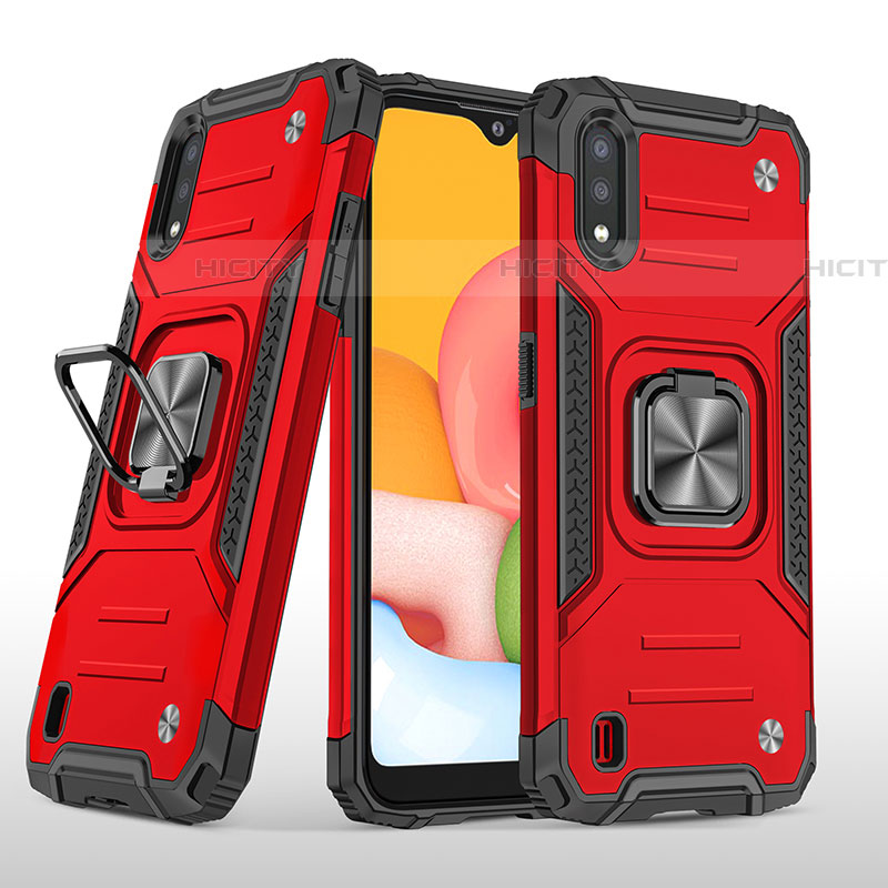 Custodia Silicone e Plastica Opaca Cover con Magnetico Anello Supporto S04 per Samsung Galaxy A01 SM-A015 Rosso