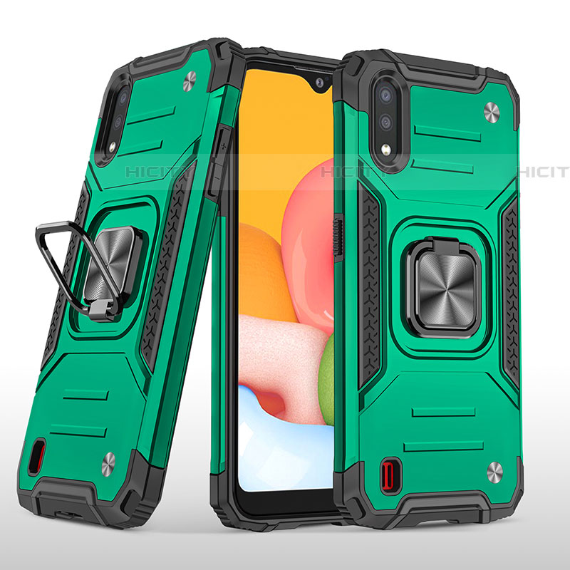 Custodia Silicone e Plastica Opaca Cover con Magnetico Anello Supporto S04 per Samsung Galaxy A01 SM-A015 Verde Notte