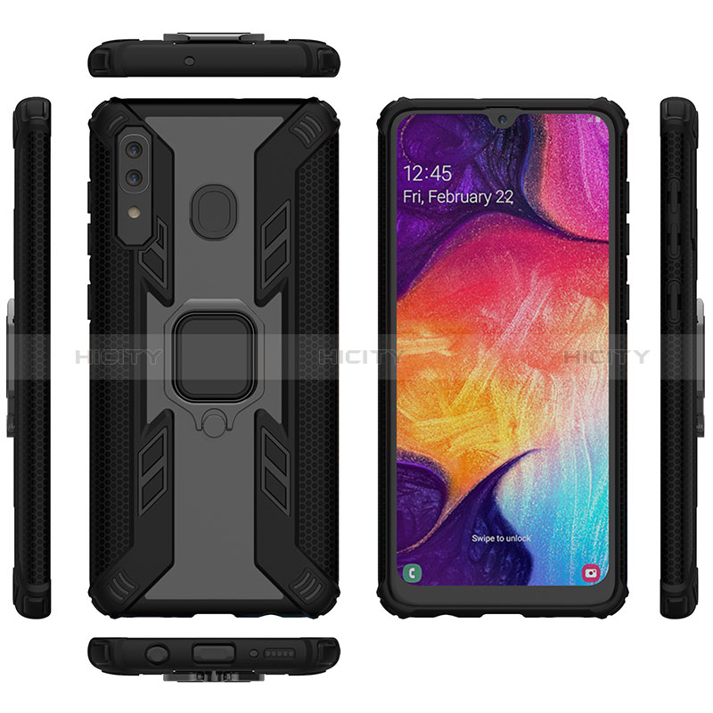 Custodia Silicone e Plastica Opaca Cover con Magnetico Anello Supporto S04 per Samsung Galaxy A30