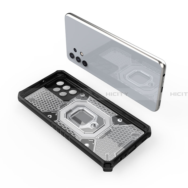 Custodia Silicone e Plastica Opaca Cover con Magnetico Anello Supporto S04 per Samsung Galaxy A32 5G