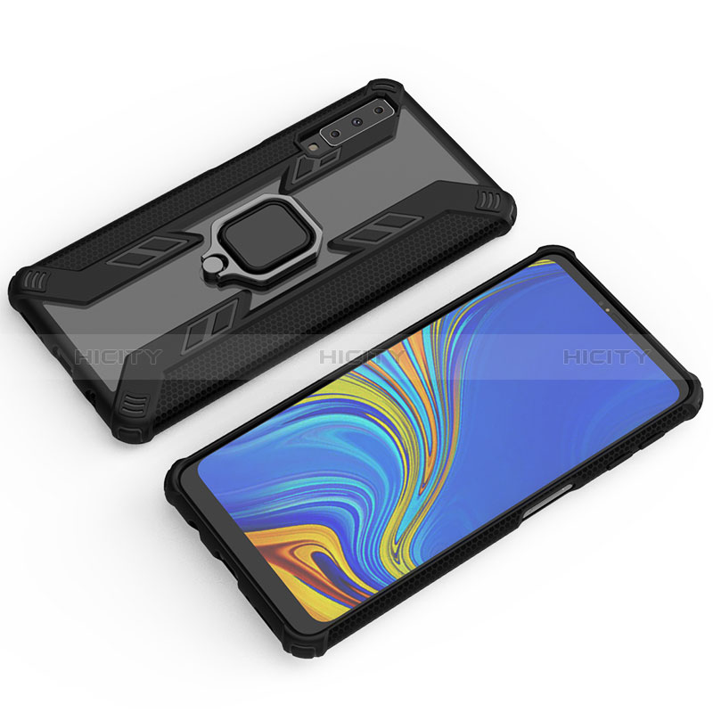 Custodia Silicone e Plastica Opaca Cover con Magnetico Anello Supporto S04 per Samsung Galaxy A7 (2018) A750