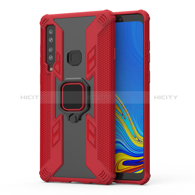 Custodia Silicone e Plastica Opaca Cover con Magnetico Anello Supporto S04 per Samsung Galaxy A9s Rosso