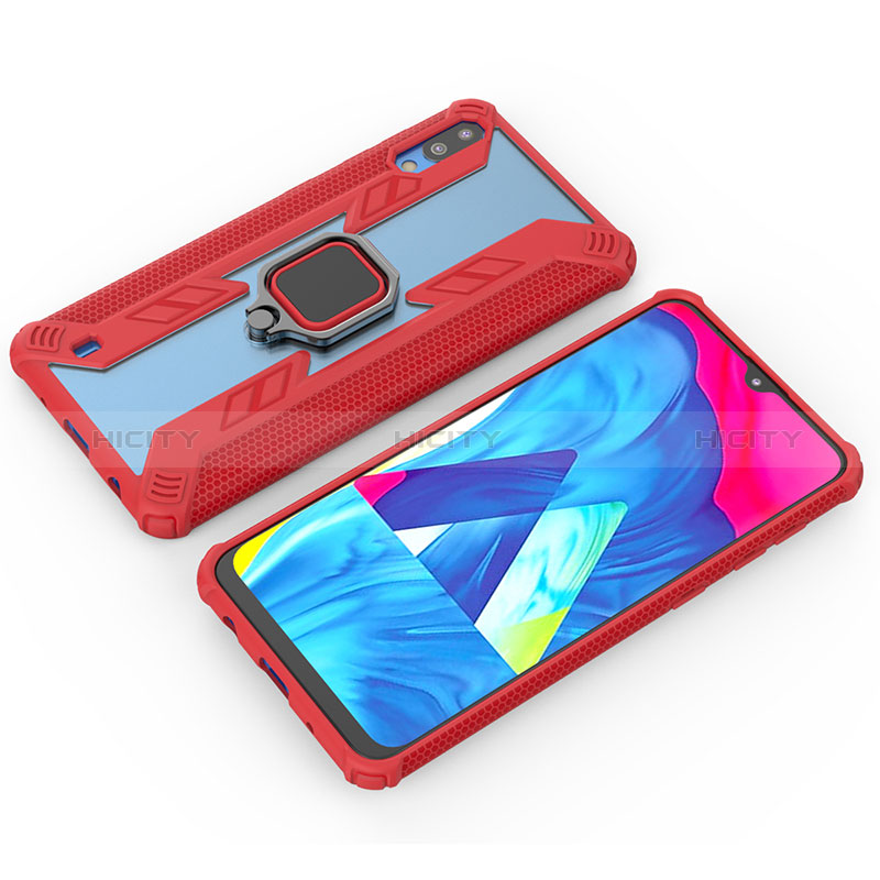 Custodia Silicone e Plastica Opaca Cover con Magnetico Anello Supporto S04 per Samsung Galaxy M10 Rosso