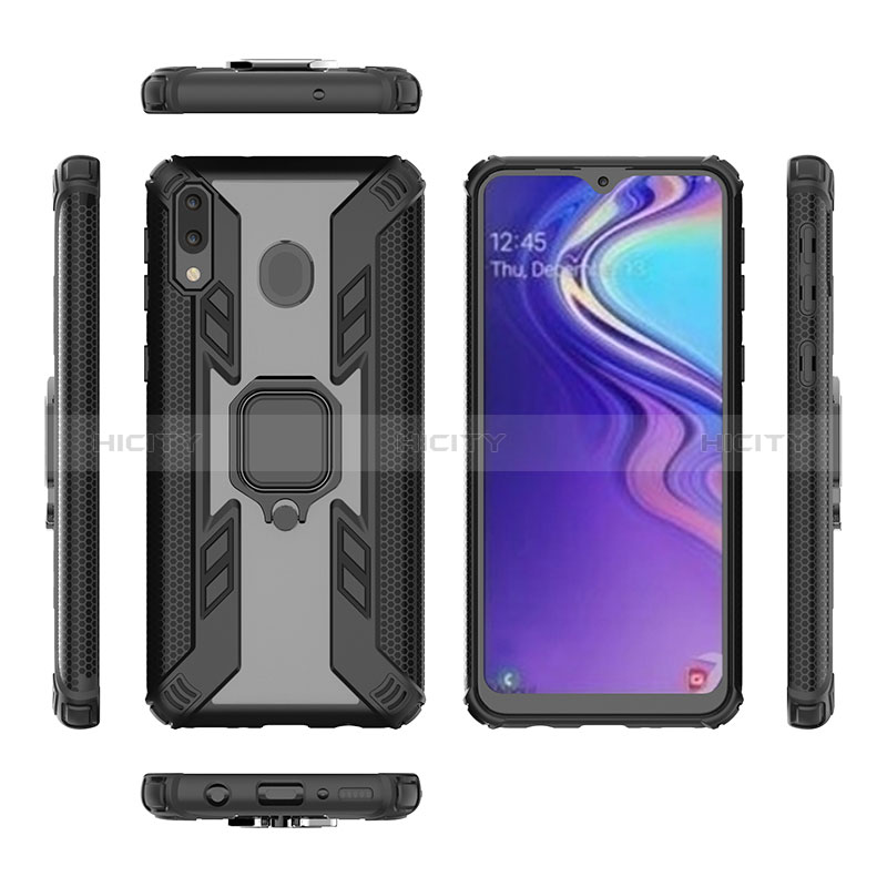 Custodia Silicone e Plastica Opaca Cover con Magnetico Anello Supporto S04 per Samsung Galaxy M20