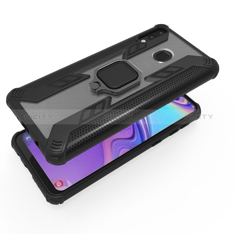 Custodia Silicone e Plastica Opaca Cover con Magnetico Anello Supporto S04 per Samsung Galaxy M20