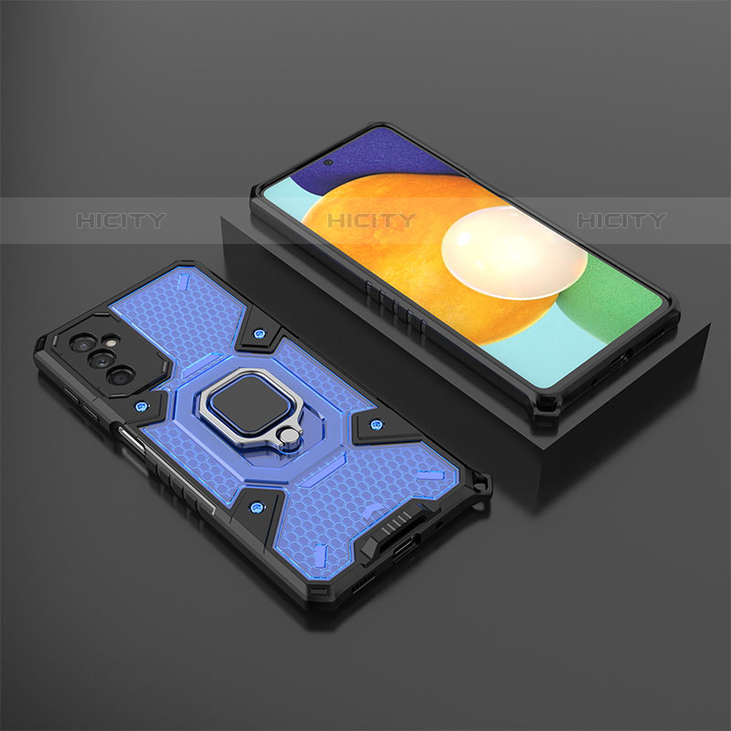 Custodia Silicone e Plastica Opaca Cover con Magnetico Anello Supporto S04 per Samsung Galaxy M52 5G Blu