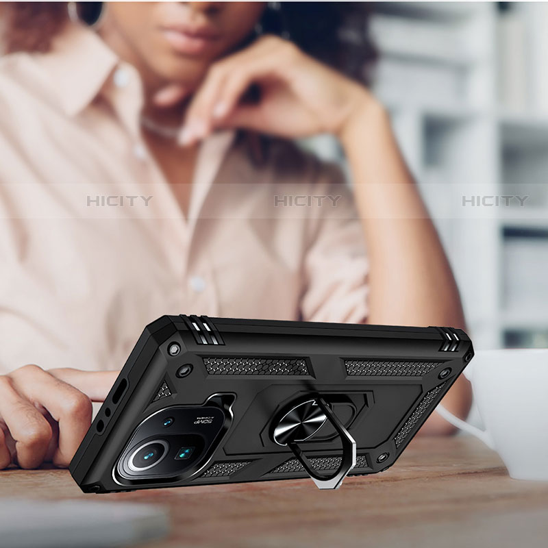Custodia Silicone e Plastica Opaca Cover con Magnetico Anello Supporto S04 per Xiaomi Mi 11 Pro 5G