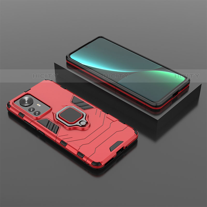 Custodia Silicone e Plastica Opaca Cover con Magnetico Anello Supporto S04 per Xiaomi Mi 12S 5G Rosso