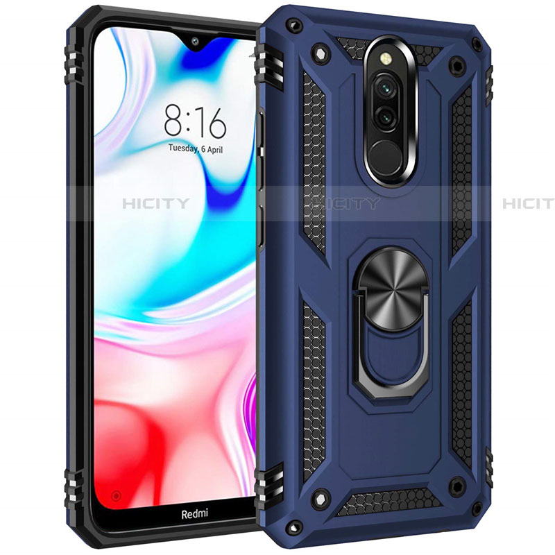 Custodia Silicone e Plastica Opaca Cover con Magnetico Anello Supporto S04 per Xiaomi Redmi 8