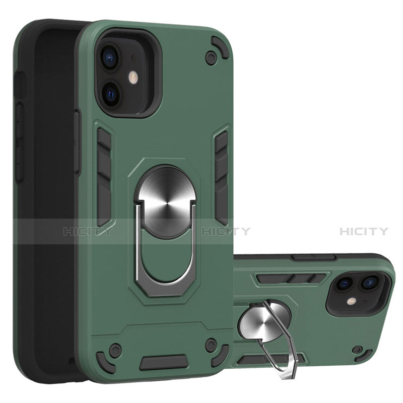 Custodia Silicone e Plastica Opaca Cover con Magnetico Anello Supporto S05 per Apple iPhone 12 Mini Verde Notte