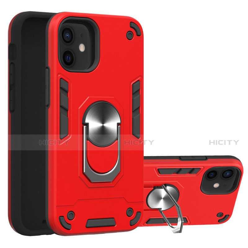 Custodia Silicone e Plastica Opaca Cover con Magnetico Anello Supporto S05 per Apple iPhone 12 Rosso