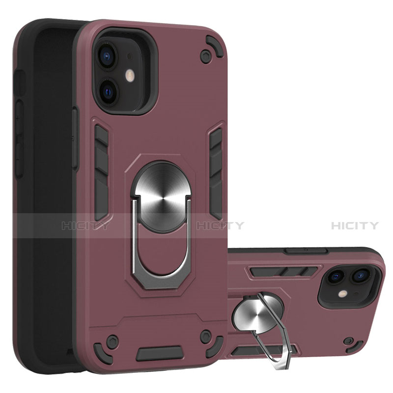 Custodia Silicone e Plastica Opaca Cover con Magnetico Anello Supporto S05 per Apple iPhone 12 Rosso Rosa