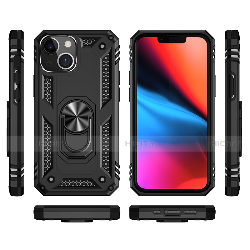 Custodia Silicone e Plastica Opaca Cover con Magnetico Anello Supporto S05 per Apple iPhone 13