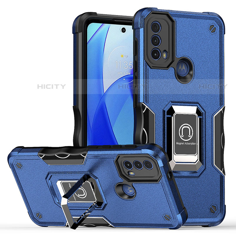 Custodia Silicone e Plastica Opaca Cover con Magnetico Anello Supporto S05 per Motorola Moto E40 Blu