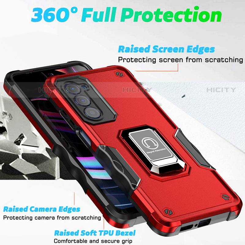 Custodia Silicone e Plastica Opaca Cover con Magnetico Anello Supporto S05 per Motorola Moto Edge (2021) 5G