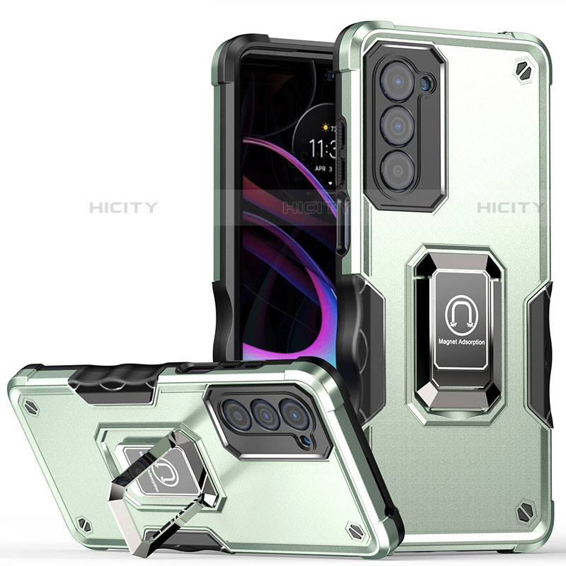 Custodia Silicone e Plastica Opaca Cover con Magnetico Anello Supporto S05 per Motorola Moto Edge (2021) 5G Verde