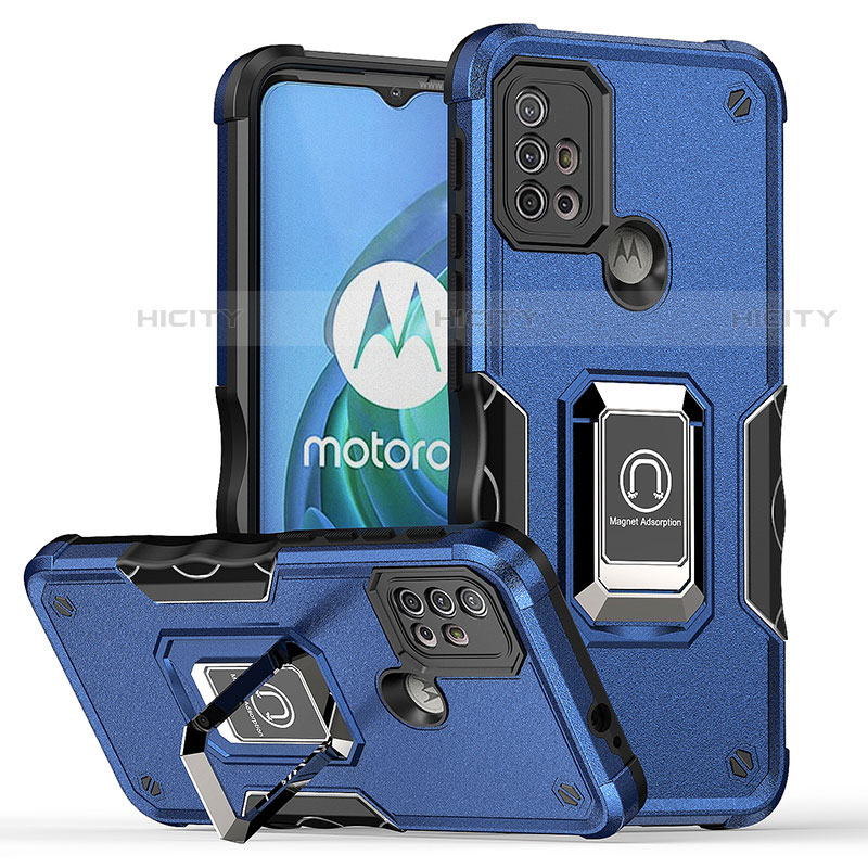 Custodia Silicone e Plastica Opaca Cover con Magnetico Anello Supporto S05 per Motorola Moto G10