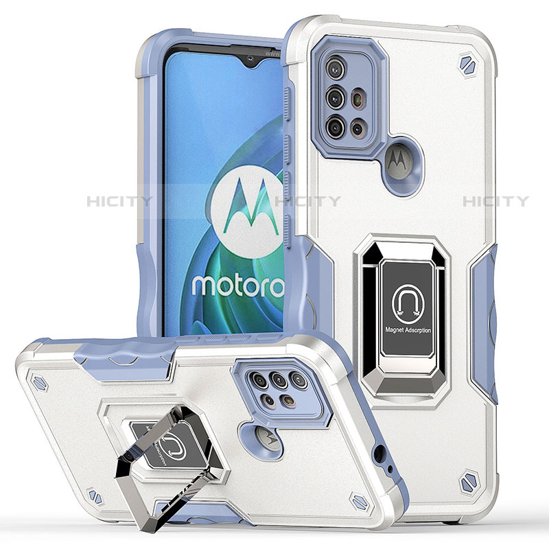 Custodia Silicone e Plastica Opaca Cover con Magnetico Anello Supporto S05 per Motorola Moto G10 Bianco