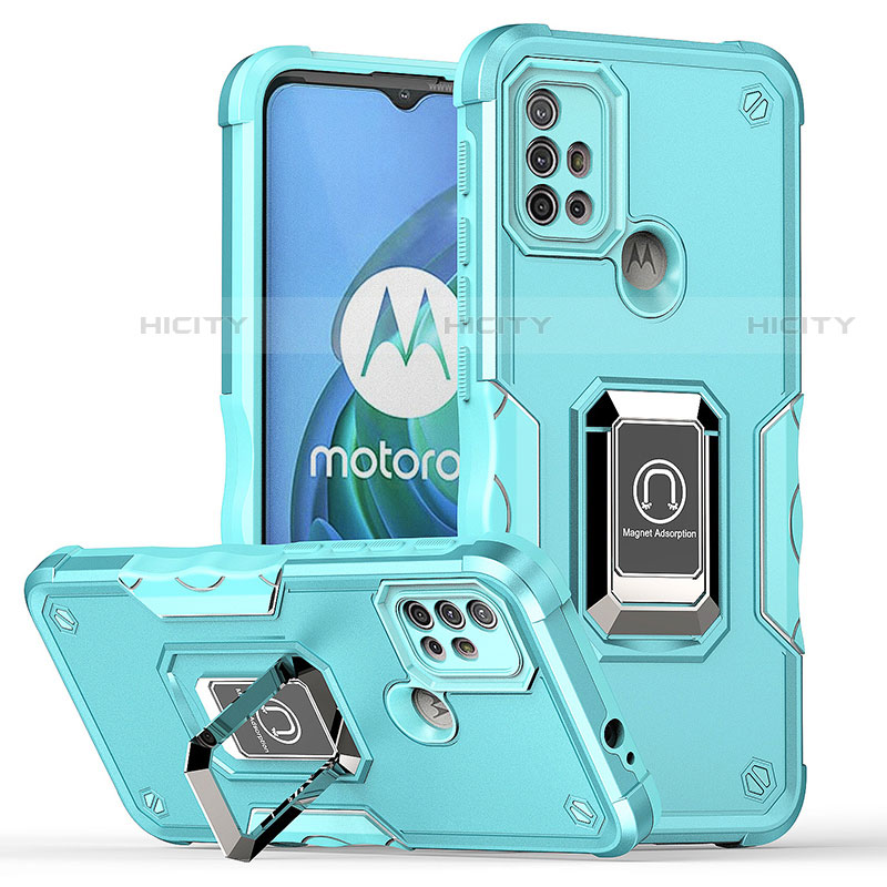 Custodia Silicone e Plastica Opaca Cover con Magnetico Anello Supporto S05 per Motorola Moto G10 Power