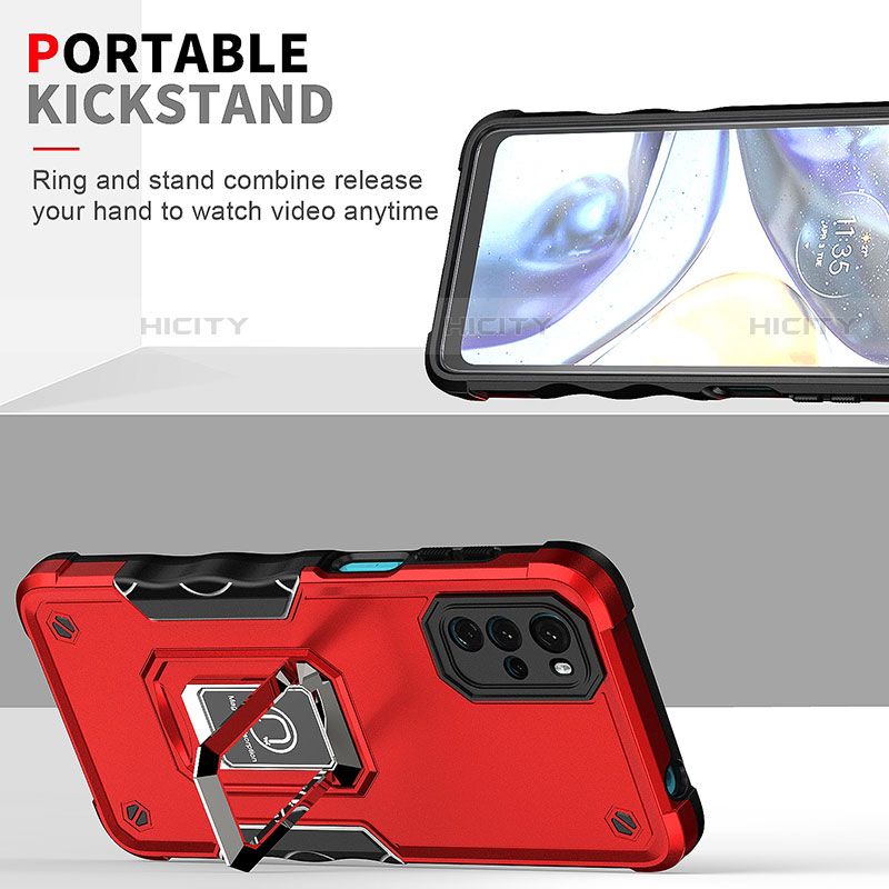 Custodia Silicone e Plastica Opaca Cover con Magnetico Anello Supporto S05 per Motorola Moto G22