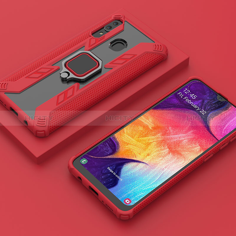 Custodia Silicone e Plastica Opaca Cover con Magnetico Anello Supporto S05 per Samsung Galaxy A30 Rosso
