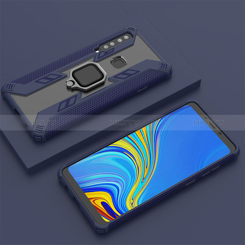 Custodia Silicone e Plastica Opaca Cover con Magnetico Anello Supporto S05 per Samsung Galaxy A9 (2018) A920 Blu