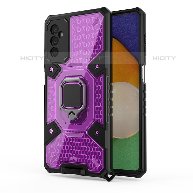 Custodia Silicone e Plastica Opaca Cover con Magnetico Anello Supporto S05 per Samsung Galaxy M52 5G Viola