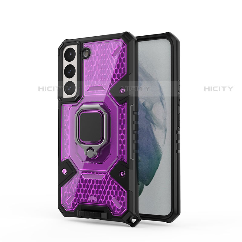 Custodia Silicone e Plastica Opaca Cover con Magnetico Anello Supporto S05 per Samsung Galaxy S21 Plus 5G Viola