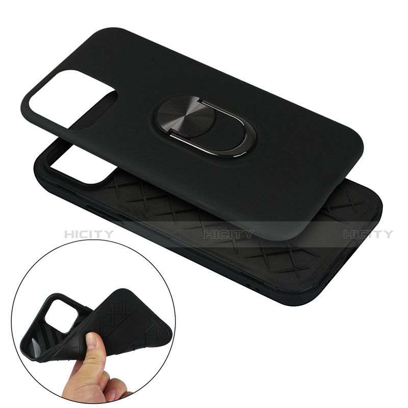 Custodia Silicone e Plastica Opaca Cover con Magnetico Anello Supporto S06 per Apple iPhone 12