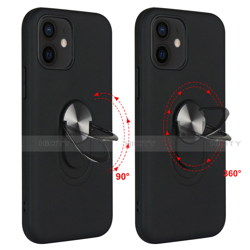 Custodia Silicone e Plastica Opaca Cover con Magnetico Anello Supporto S06 per Apple iPhone 12