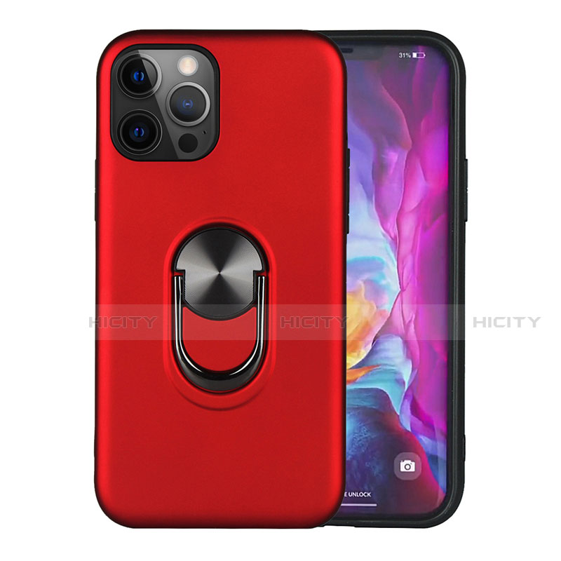 Custodia Silicone e Plastica Opaca Cover con Magnetico Anello Supporto S06 per Apple iPhone 12 Pro Max Rosso